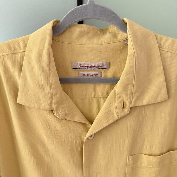 Tommy Bahama Silk Shirt Men’s Size XXL 2XL 100% Silk Yellow Short Sleeve Casual - Picture 5 of 10